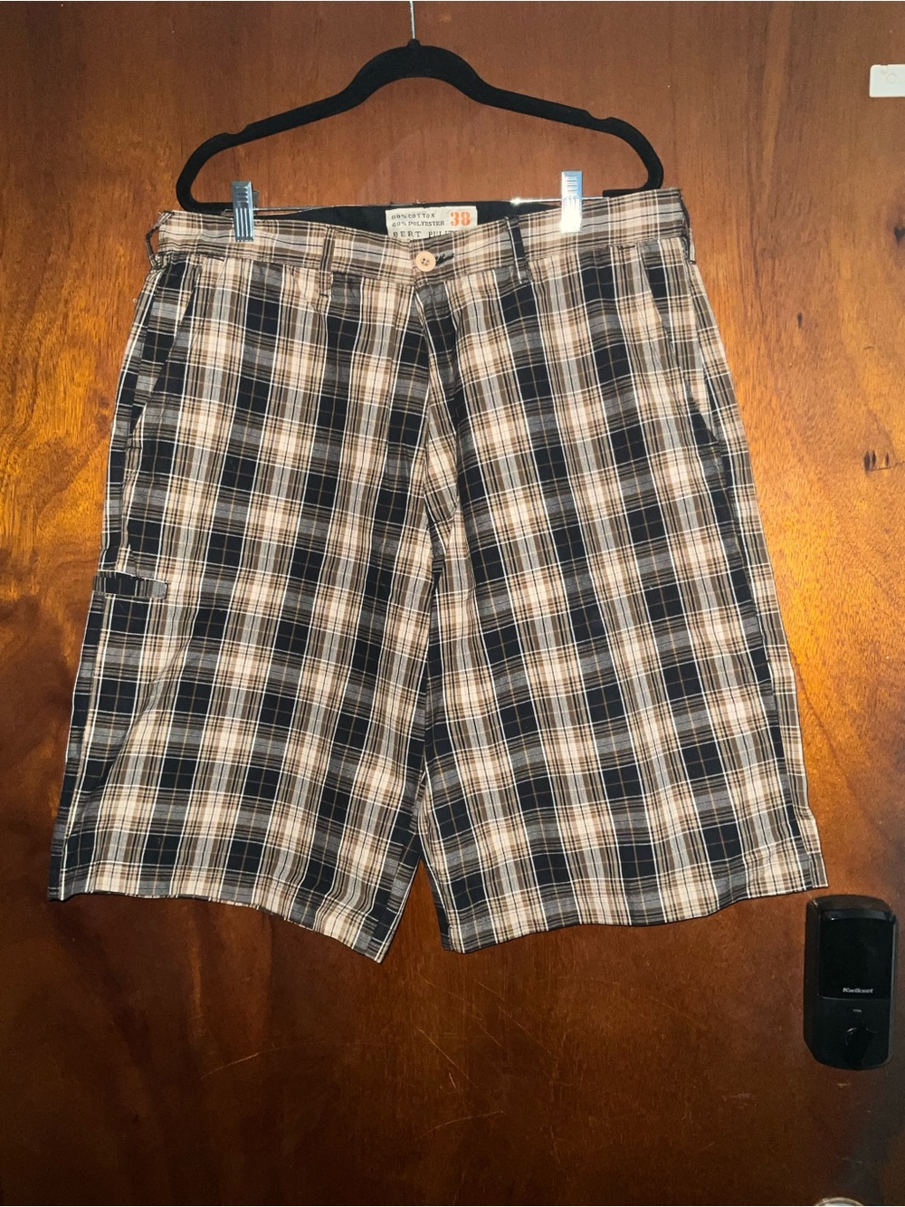 Men’s Plaid Cargo Shorts - Black & Tan
